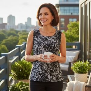 Calvin Klein Black and Gray Floral Print Sleeveless Blouse Size Large